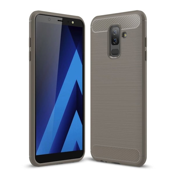 Samsung Galaxy A6 Plus Hiilikuitu Harjattu Pinta TPU Suojakuori - Harmaa Silver grey