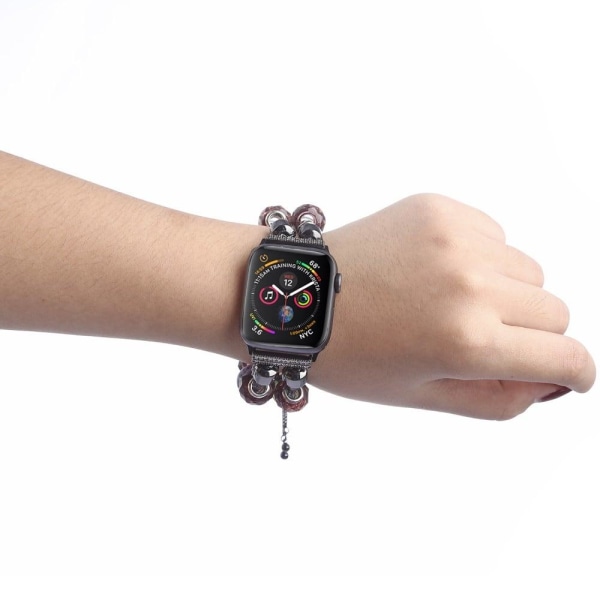 Apple Watch (45mm) klockarmband med snygg pärlögla - Rosa / Lila Blomma multifärg