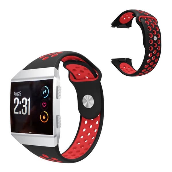 Fitbit Ionic tofarvet silikoneurrem - Sort / Rød Red