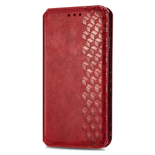 Læder Etui med A Stilfuldt Rhombus Tryk til Motorola Moto G73 - Rød Red