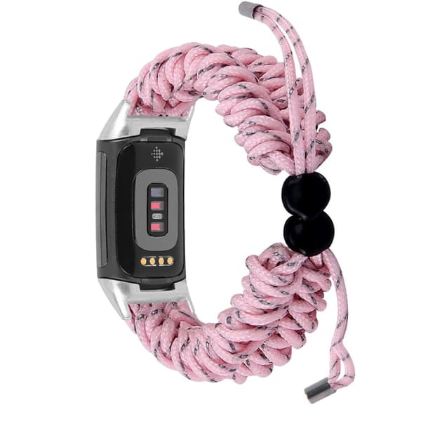 Fitbit Charge 5 elastinen nailon kellonhihna - Pinkki / Harmaa Pink