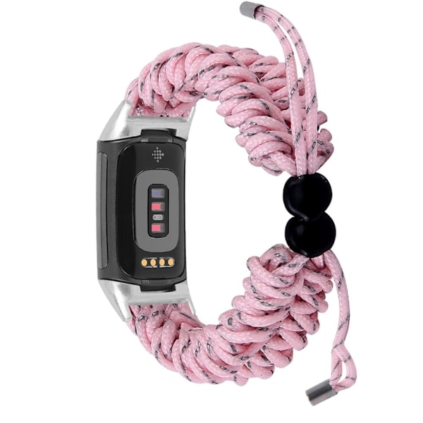 Fitbit Charge 5 elastisk nylon-urrem - Lyserød / Grå Pink