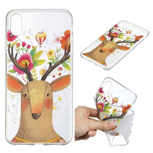 iPhone XS Max mobilskal silikon tryckmönster - Blommig älg multifärg