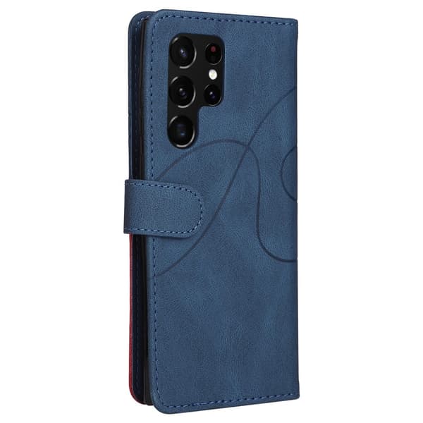 Tekstureret Samsung Galaxy S23 Ultra læderetui med rem - Blå Blue