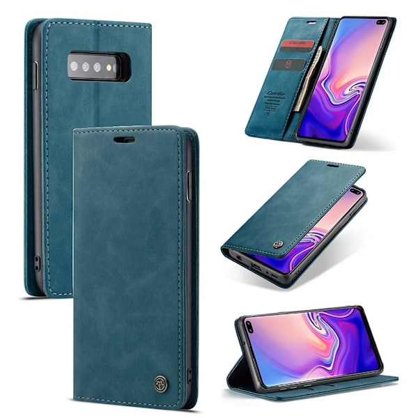 CASEME Samsung Galaxy S10 auto-absorberet læder flip etui - Blå Blue
