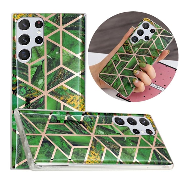 Deco Samsung Galaxy S23 Ultra Etui - Electroplated Grøn Marmor Green