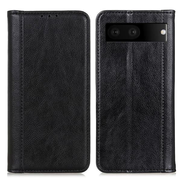 Äkta läder Google Pixel 7 fodral med magnetisk stängning Svart