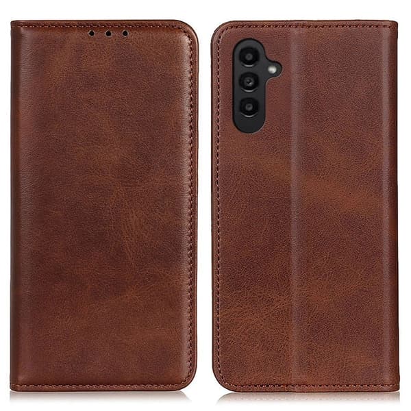 Flip Etui med Pung i Ægte Læder til Samsung Galaxy A14 - Kaffe Brown