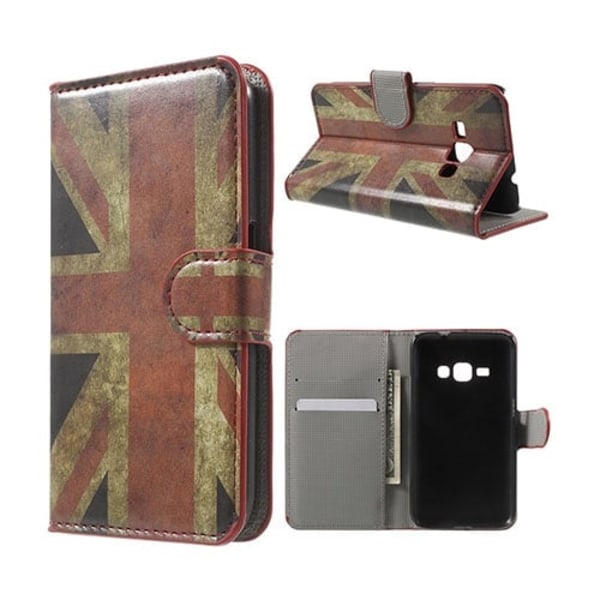Moberg Samsung Galaxy J1 (2016) Nahkakotelo Korttitaskuilla - Vanhanaikainen Britannian Lippu Multicolor