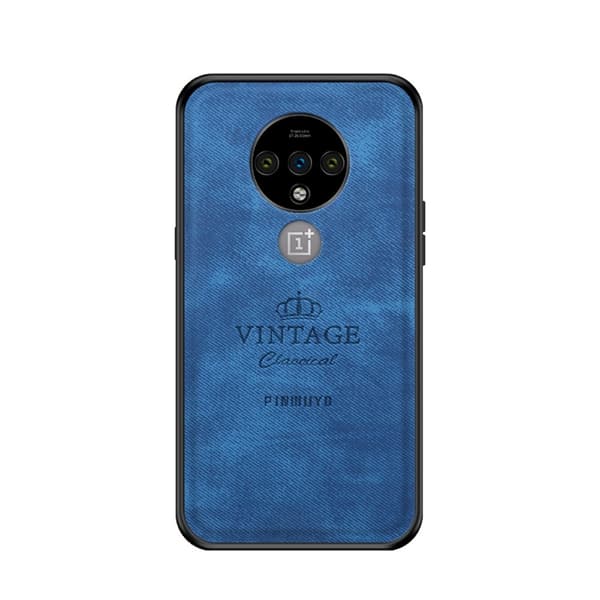 PINWUYO Honorable Series PC + TPU + Leather Hybrid Shell Phone Casing til OnePlus 7T - Blå Blue