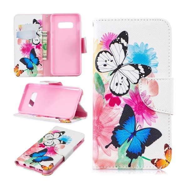 Samsung Galaxy S10e trykt mønster læder flip etui - Sommerfugle og Blomster Multicolor
