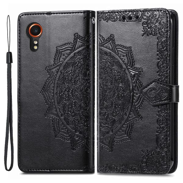 Mandala Samsung Galaxy Xcover 7 nahkakotelo - Musta Black