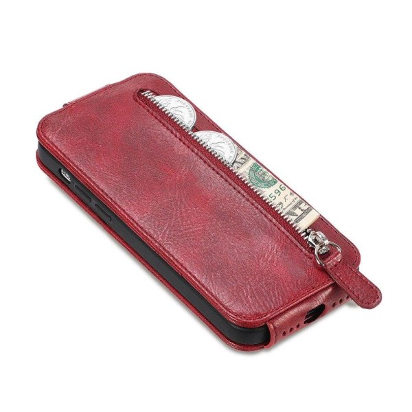 Vertical Flip Phone Etui med Zipper til Sony Xperia 1 IV - Rød Red