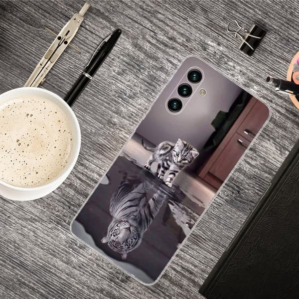 Deco Samsung Galaxy A13 5G Etui - Katt og Tiger Silver grey