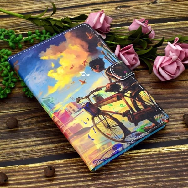 Lenovo Tab M10 Cool Mønster Lær Flippetui - Gutt med Bicycle Multicolor