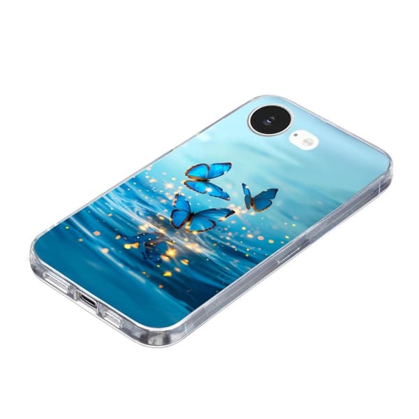 iPhone 16e-etui Mykt, fleksibelt bakdeksel med mønsterutskrift - Blå Sommerfugl Blue