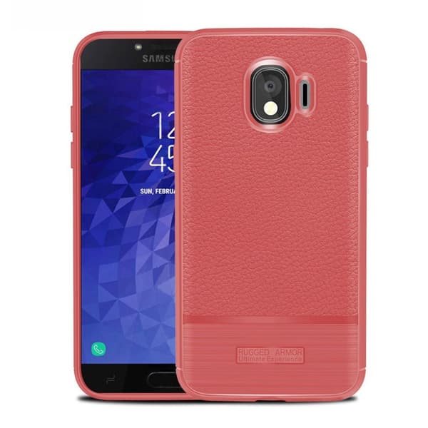 Samsung Galaxy J4 (2018) litchi tekstur børstet etui - Rød Red
