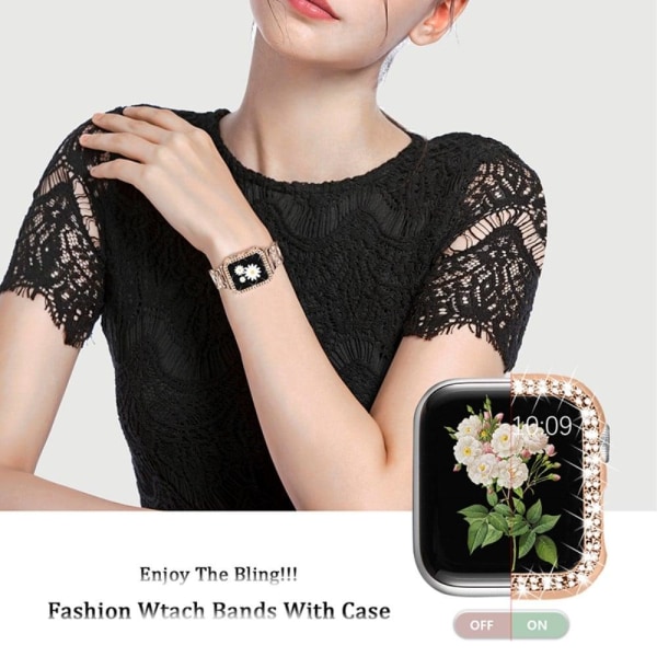 Apple Watch (45mm) rhinestone cover + X design watch strap - Ros Rosa