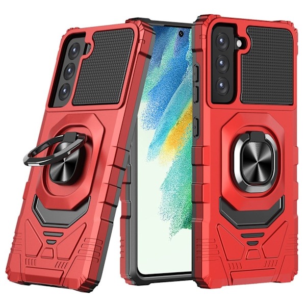 Slidstærkt cover i hård plast med blød inderside og kickstand til Samsung Galaxy S21 FE - Rød Red