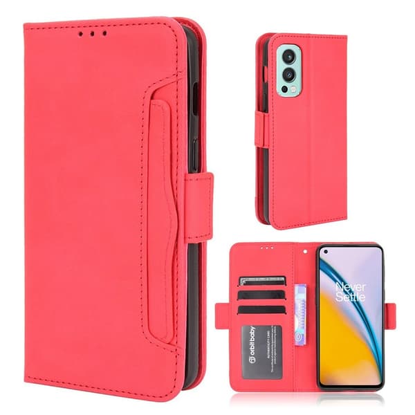 Moderne OnePlus Nord 2 5G læderetui med pung - Rød Red