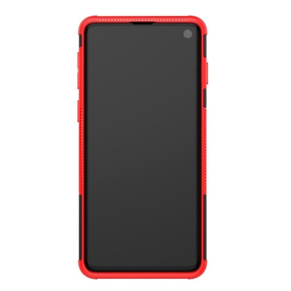 Samsung Galaxy S10 Plus däckmönstrat hybridfodral med stativ - r Röd