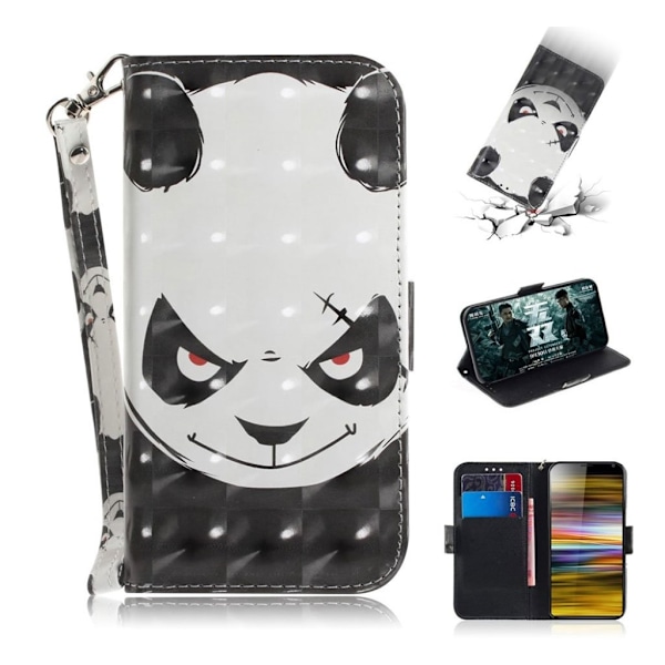 Sony Xperia 10 Plus mønstret læderetui - Vred Panda Multicolor