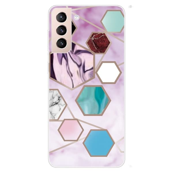 Marble Samsung Galaxy S22 Etui - Sekskant Fragmenter i Lilla Multicolor