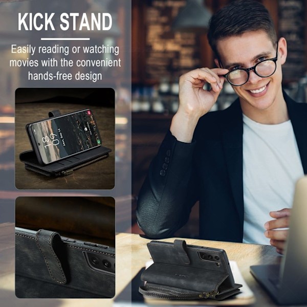 CaseMe Samsung Galaxy S22 etui med lynlås og pung - Sort Black