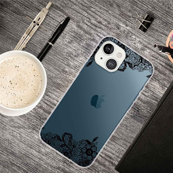 Deco iPhone 14 Plus skal - Spetsblomma Blå