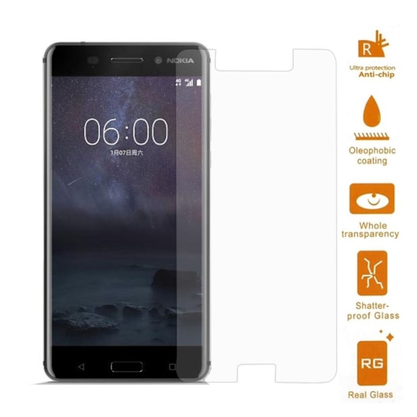 Nokia 6 kurvet skærmbeskytter som er lavet af 0.3 mm glas Transparent
