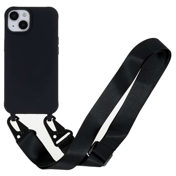 iPhone 15 Matte Case Beskyttende fleksibelt telefon cover med bred nøglesnor - Sort Black