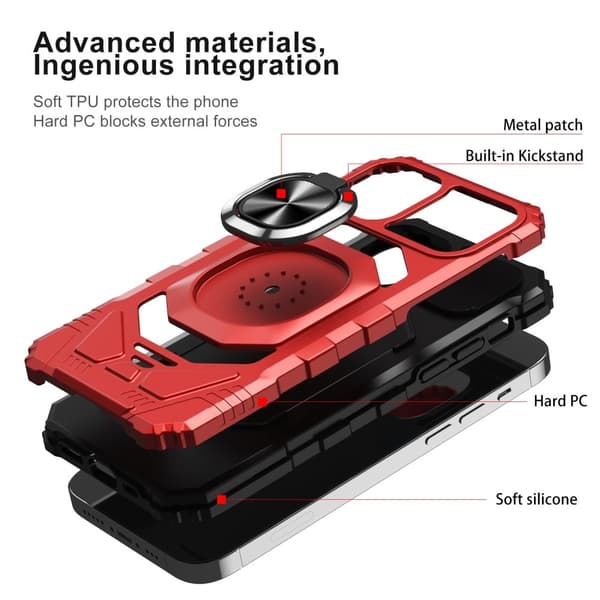 Slitstarkt hårdplastskal med mjuk insida och kickstand för iPhone 12 Pro Max - Röd Röd