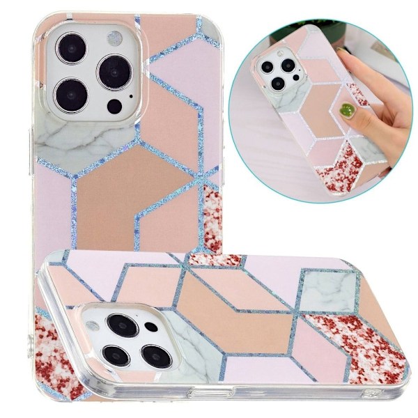 Marmormotiv iPhone 14 Pro skal - Rosa / Romb multifärg