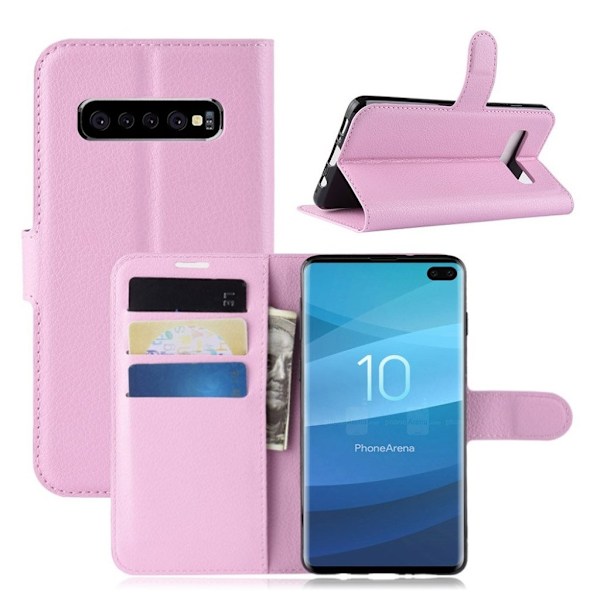 Samsung Galaxy S10 Plus litchi läderfodral - Rosa Rosa