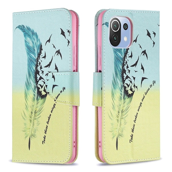 Wonderland Xiaomi 11 Lite 5g Ne / Mi 11 Lite 5g / 11 Lite Läppäkotelo - Feather Pattern Green