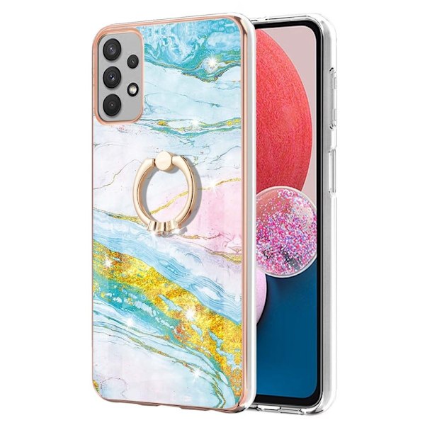 Marble Patterned Suojakuori With Ring Holder For Samsung Galaxy A13 4G - Vihreä And Keltainen Marble Haze Multicolor
