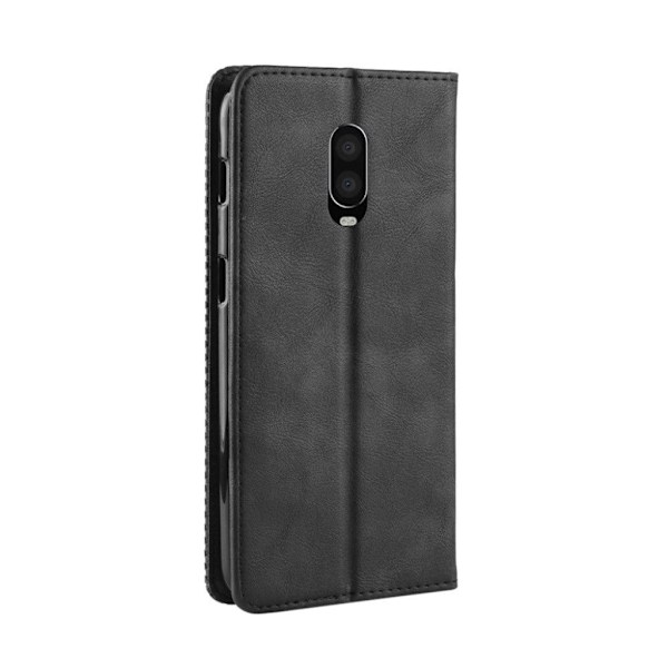 OnePlus 6T vintage Malli nahkainen flip suojakotelo - Musta Black