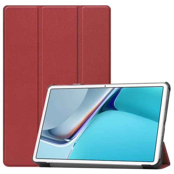 Huawei MatePad 11 (2021) trefaldigt PU-flipfodral i läder - Vinröd Röd