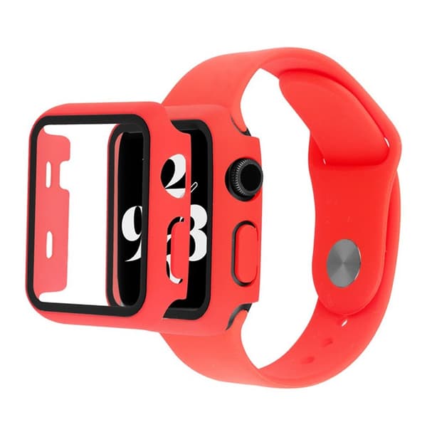 Apple Watch Series 6 / 5 40mm suojus karkaistulla lasilla + kellonauha - Punainen Red