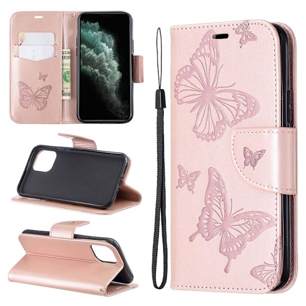 Butterfly läder iPhone 11 Pro fodral - Rosa Rosa