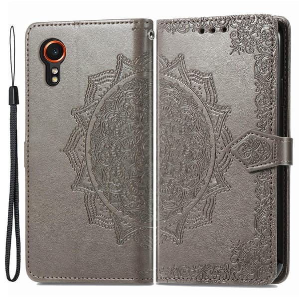 Mandala Samsung Galaxy Xcover 7 nahkakotelo - Harmaa Silver grey