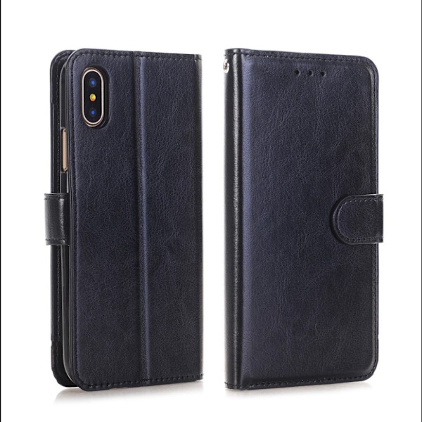 iPhone 9 Plus mobilfodral syntetläder silikon stående plånbok vildhästtextur - Svart Svart