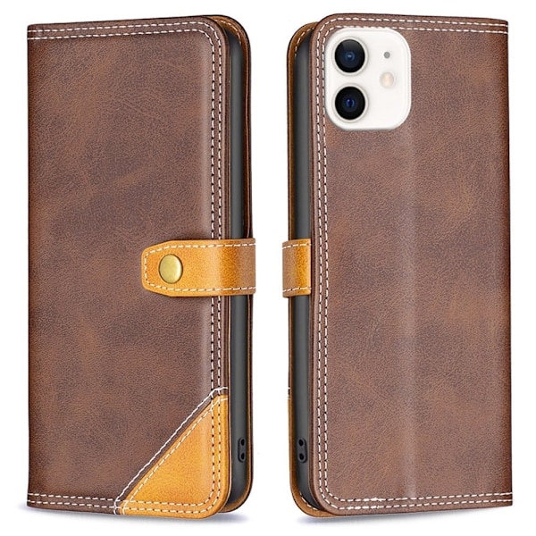 BINFEN to-farvet iPhone 12 Mini læderetui - Brun Brown