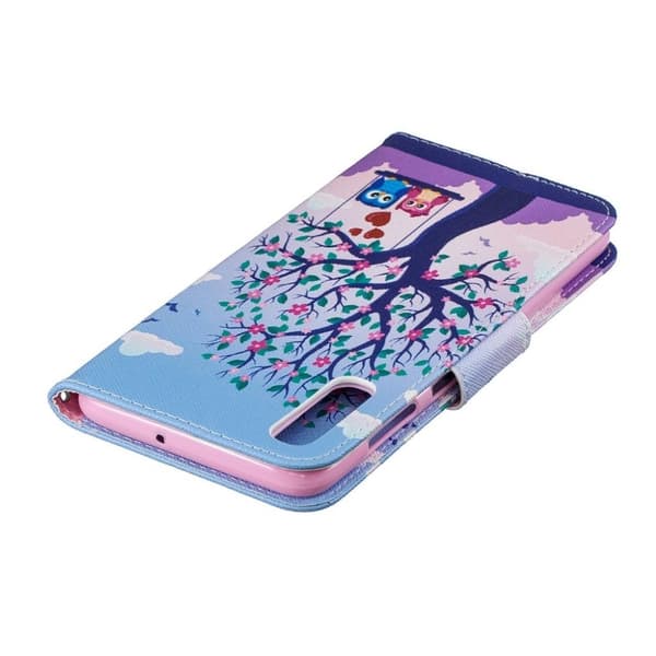 Samsung Galaxy A70 mønster læretui - Tree og Owls Multicolor