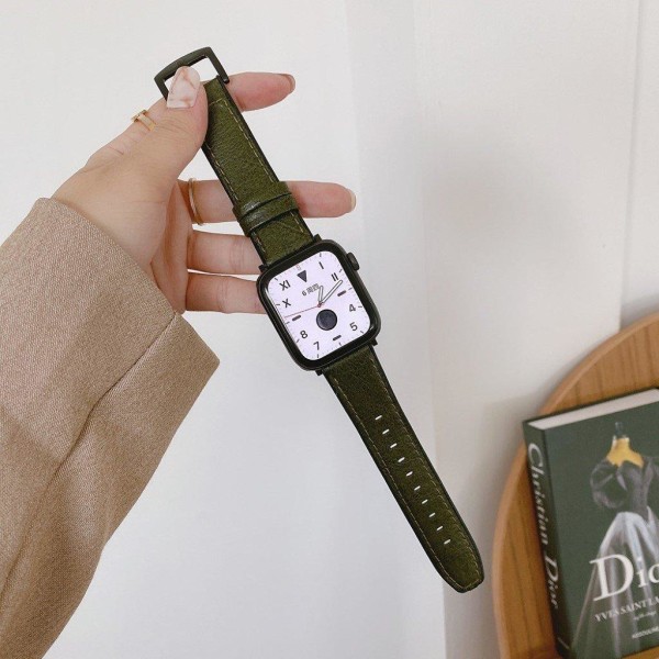 Apple Watch 40mm silikone + læder urrem - Militærgrøn Green