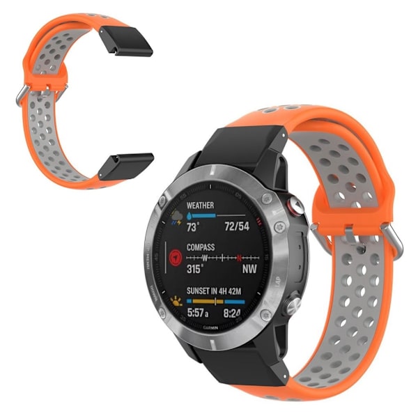 Kaksivärinen kellonauha Garmin Fenix -kelloon - Oranssi / Harmaa Orange