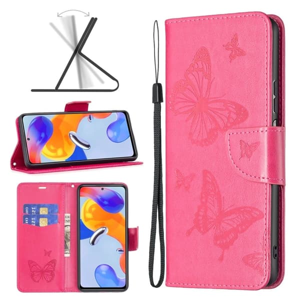 Butterfly Xiaomi Redmi Note 11S 5G / Xiaomi Redmi Note 11 Pro nahkakotelo - Ruusu Pink
