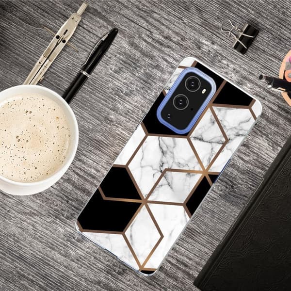 Marble OnePlus 9 Pro Etui - Klinkekule Terning i Black og Hvit Multicolor