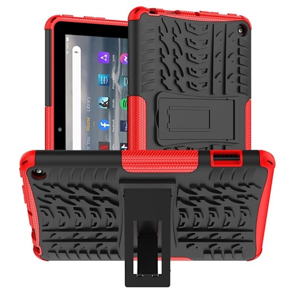 Däckmönstrat kickstand-fodral för Amazon Fire 7 (2022) - Röd Röd