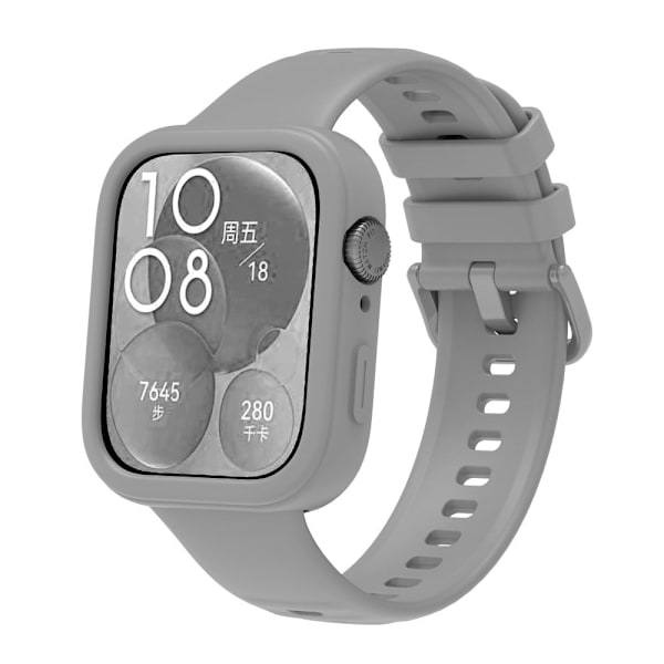 Huawei Watch Fit 3 Silicone Case Hollow Shockproof Watch Protective Frame - Grey Silvergrå